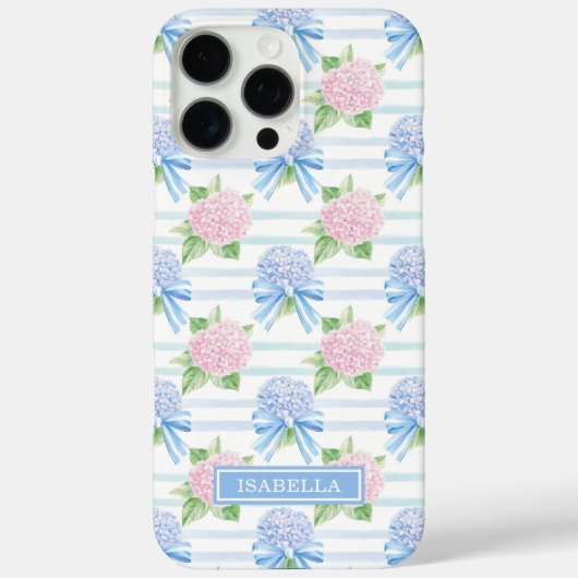 Roze en Blauwe Hortensia Gestreepte Case-Mate iPhone Case (Achterkant)
