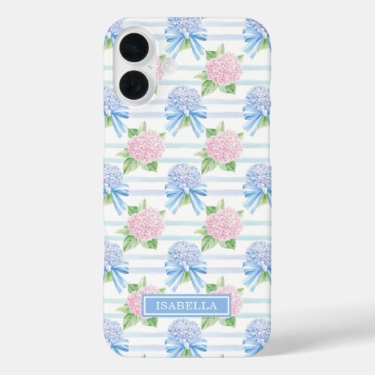 Roze en Blauwe Hortensia Gestreepte Case-Mate iPhone Case (Achterkant)
