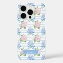 Roze en Blauwe Hortensia Gestreepte iPhone 16 Pro Hoesje