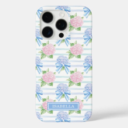 Roze en Blauwe Hortensia Gestreepte Case-Mate iPhone Case (Achterkant)