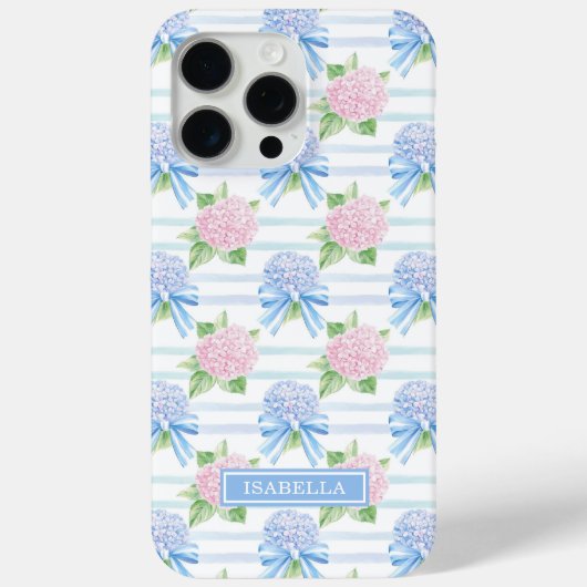 Roze en Blauwe Hortensia Gestreepte Case-Mate iPhone Case (Achterkant)