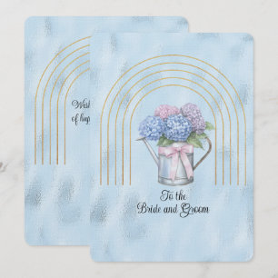 Roze en Blauwe Hortensia Gietkan met Gouden Bogen Notitiekaartje