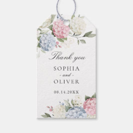 Roze en blauwe hortensia-huwelijk bedankt cadeaulabel