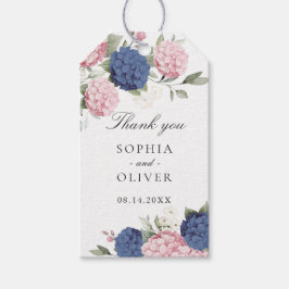 Roze en blauwe hortensia-huwelijk bedankt cadeaulabel