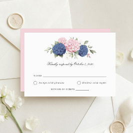 Roze en blauwe hortensia-huwelijksresponkaart kaart