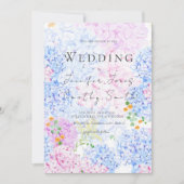 roze en blauwe hortensia huwelijksuitnodiging  kaart (Voorkant)