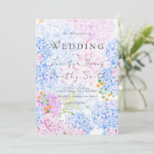 roze en blauwe hortensia huwelijksuitnodiging  kaart (Staand voorkant)