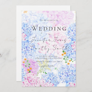 Roze en blauwe hortensia huwelijksuitnodiging kaart