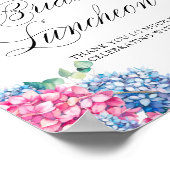 Roze en Blauwe Hortensia's Bruiloftslunch Welkom Poster (Hoek)