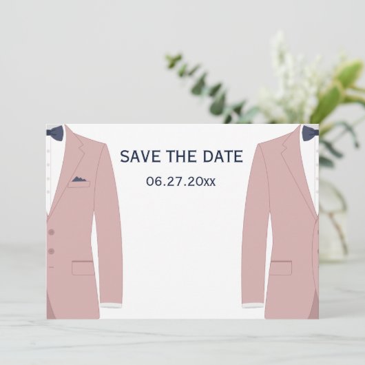 Roze En Blauwe Huwelijksceremonie Voor Homoseksuel Save The Date (Staand voorkant)