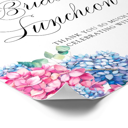 Roze en blauwe hydrangeas Bridal Luncheon Welkom Poster (Hoek)