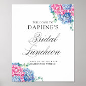 Roze en blauwe hydrangeas Bridal Luncheon Welkom Poster (Voorkant)
