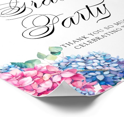 Roze en blauwe hydrangeas Graduparty Welcome Poster (Hoek)