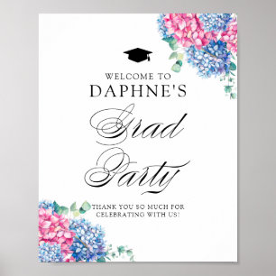Roze en blauwe hydrangeas Graduparty Welcome Poster