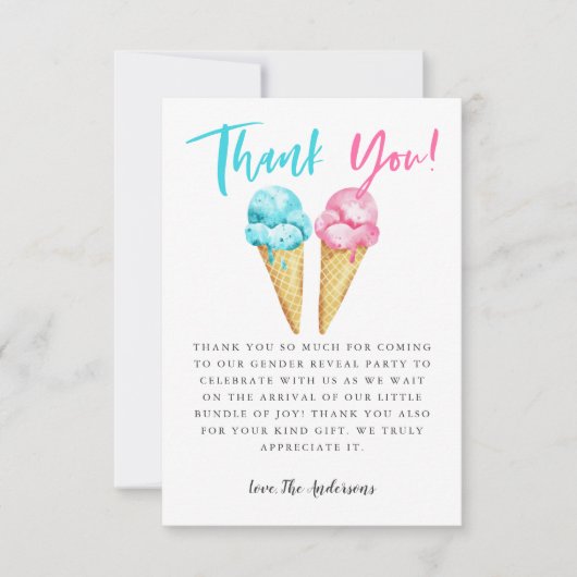 Roze en blauwe ijskreep bedankkaart (Voorkant)