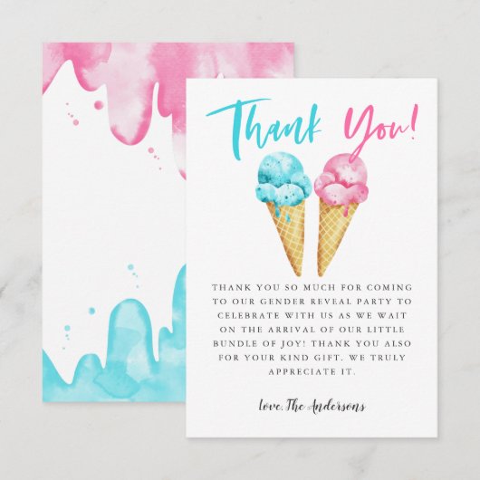 Roze en blauwe ijskreep bedankkaart (Voorkant / Achterkant)