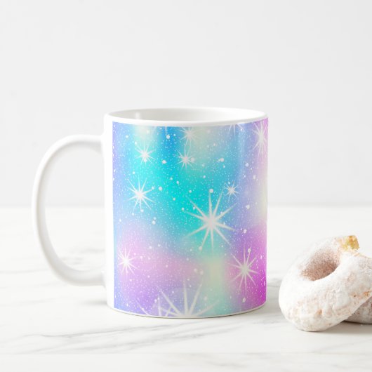 Roze en Blauwe Iridescent Sparkle-mok Koffiemok (Met donut)