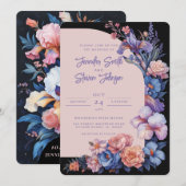 Roze en Blauwe Iris Botanische Boog Bruiloft Kaart (Voorkant / Achterkant)