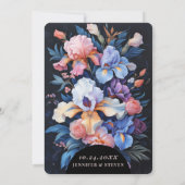 Roze en Blauwe Iris Botanische Boog Bruiloft Kaart (Achterkant)