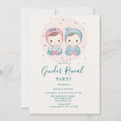 Roze en blauwe jongen of meisje gender reveal part kaart (Voorkant)