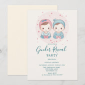 Roze en blauwe jongen of meisje gender reveal part kaart (Voorkant / Achterkant)