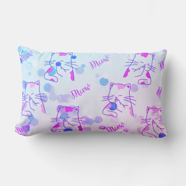 Roze en blauwe Kat Lumbar Pillow Kussen (Voorkant)