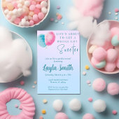 Roze en blauwe katoenen suikershower uitnodiging