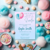 Roze en blauwe katoenen suikershower uitnodiging