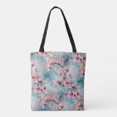 Roze en blauwe kersenbloesem patroon tote bag (Achterkant)