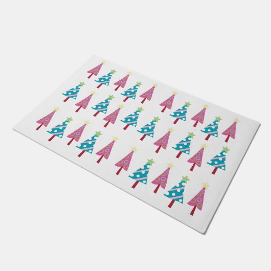Roze en blauwe kerstbomen Matt Doormat Deurmat (Schuin)