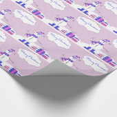 Roze en blauwe kerstman met strepen cadeaupapier (Hoek)