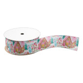 Roze en Blauwe Kerstmis Gingerbread Town Grosgrain Lint (Spoel)