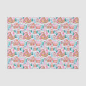 Roze en Blauwe Kerstmis Gingerbread Town Tissuepapier (Voorkant)