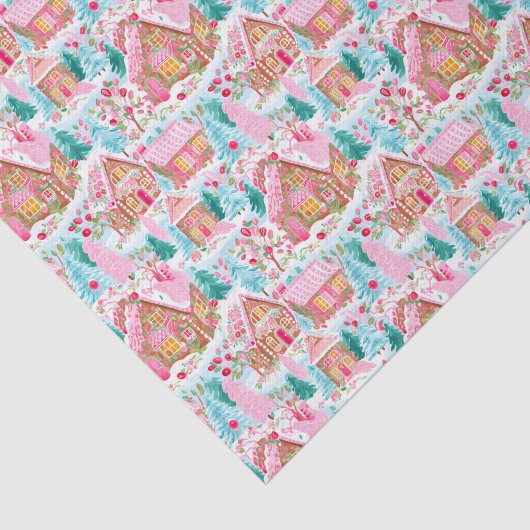 Roze en Blauwe Kerstmis Gingerbread Town Tissuepapier (Detail)