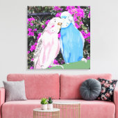 Roze en blauwe kissende boedgies en Bougainvillea Canvas Afdruk (Insitu (Woonkamer))