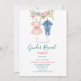 Roze en blauwe kleding Gender Reveal Party Kaart