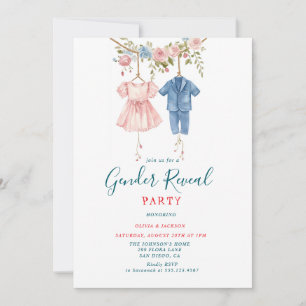 Roze en blauwe kleding Gender Reveal Party Kaart