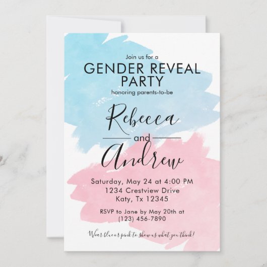 Roze en blauwe kleurenplasma Baby shower onthullen Kaart (Voorkant)