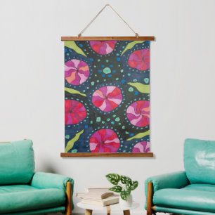 Roze en blauwe kosmische Pop Hangend Wandkleed