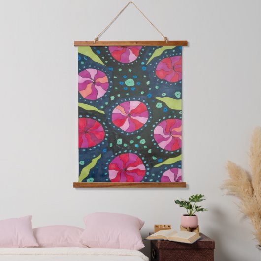 Roze en blauwe kosmische Pop Hangend Wandkleed (Slaapkamer)