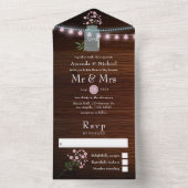 Roze en blauwe kosmos Rustic Barn Country Weddensc All In One Uitnodiging (Binnen)