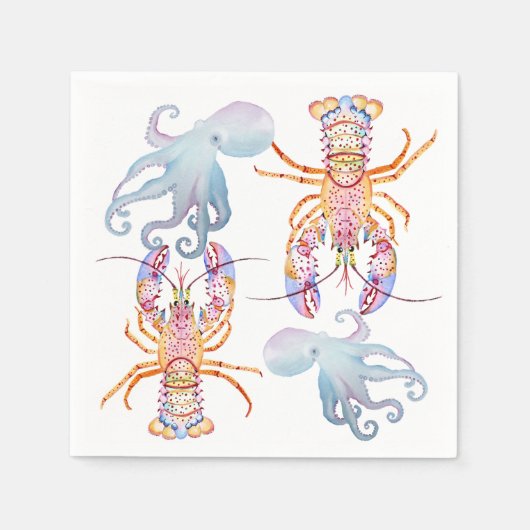 Roze en Blauwe Kreeft Servet (Voorkant)