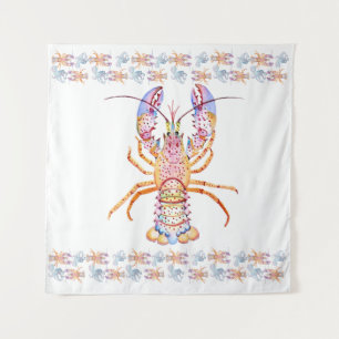 Roze en Blauwe Kreeft Wandkleed