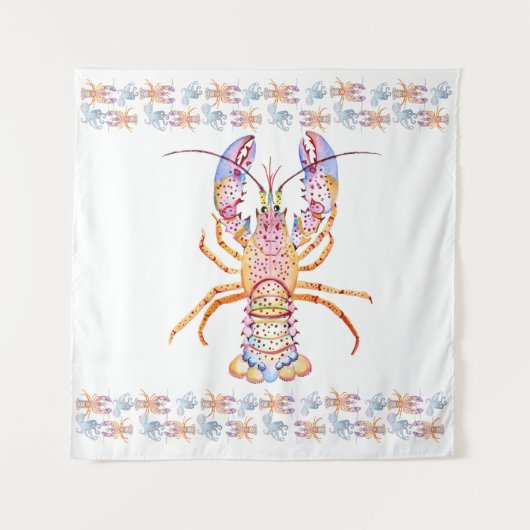 Roze en Blauwe Kreeft Wandkleed (Voorkant)