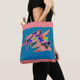 Roze en blauwe kunst ontwerp patterned tote bag