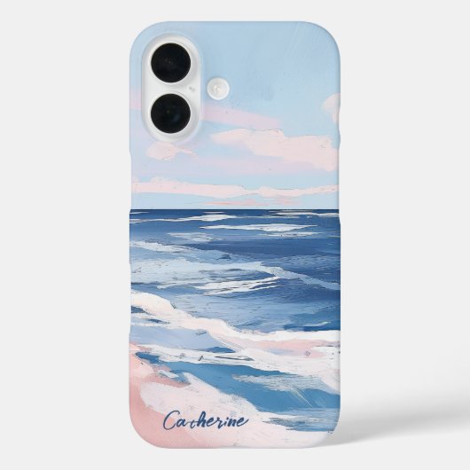 Roze en Blauwe Kust Strand Gouache Art Case-Mate iPhone Case (Achterkant)