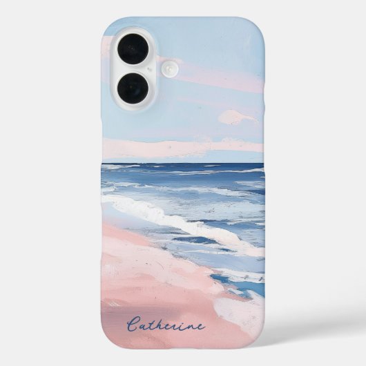 Roze en Blauwe Kust Strand Gouache Art Case-Mate iPhone Case (Achterkant)