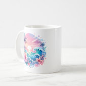 roze en blauwe kustkunst gepersonaliseerd koffiemok (Voorkant links)
