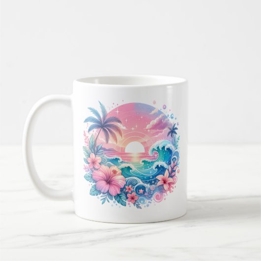 roze en blauwe kustkunst gepersonaliseerd koffiemok (Links)