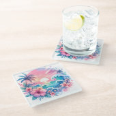  Roze en Blauwe Kustkunst Glazen Onderzetter (Schuin)